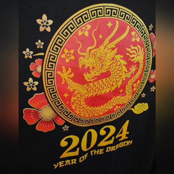 Year of the Dragon Asian 2024 Top Black with Graphics design size XL - Picture 6 of 8
